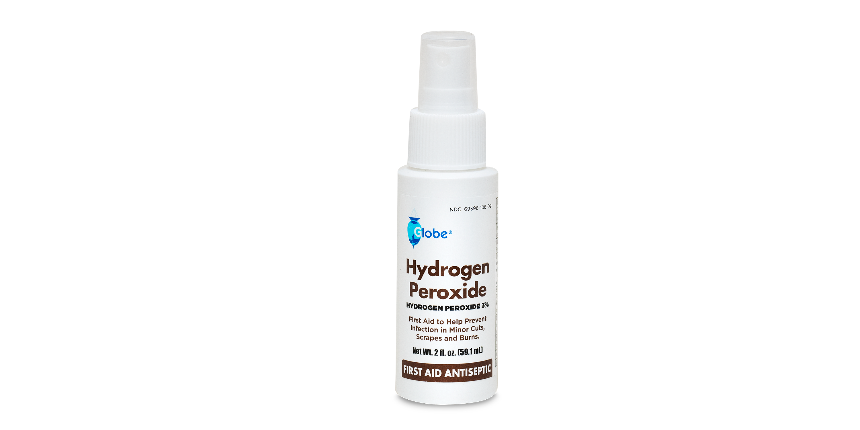 Globe Hydrogen Peroxide 3% First Aid Antiseptic Topical Solution USP Spray Bottle, 2 Fl. Oz Convenient Pump Spray Bottle 972