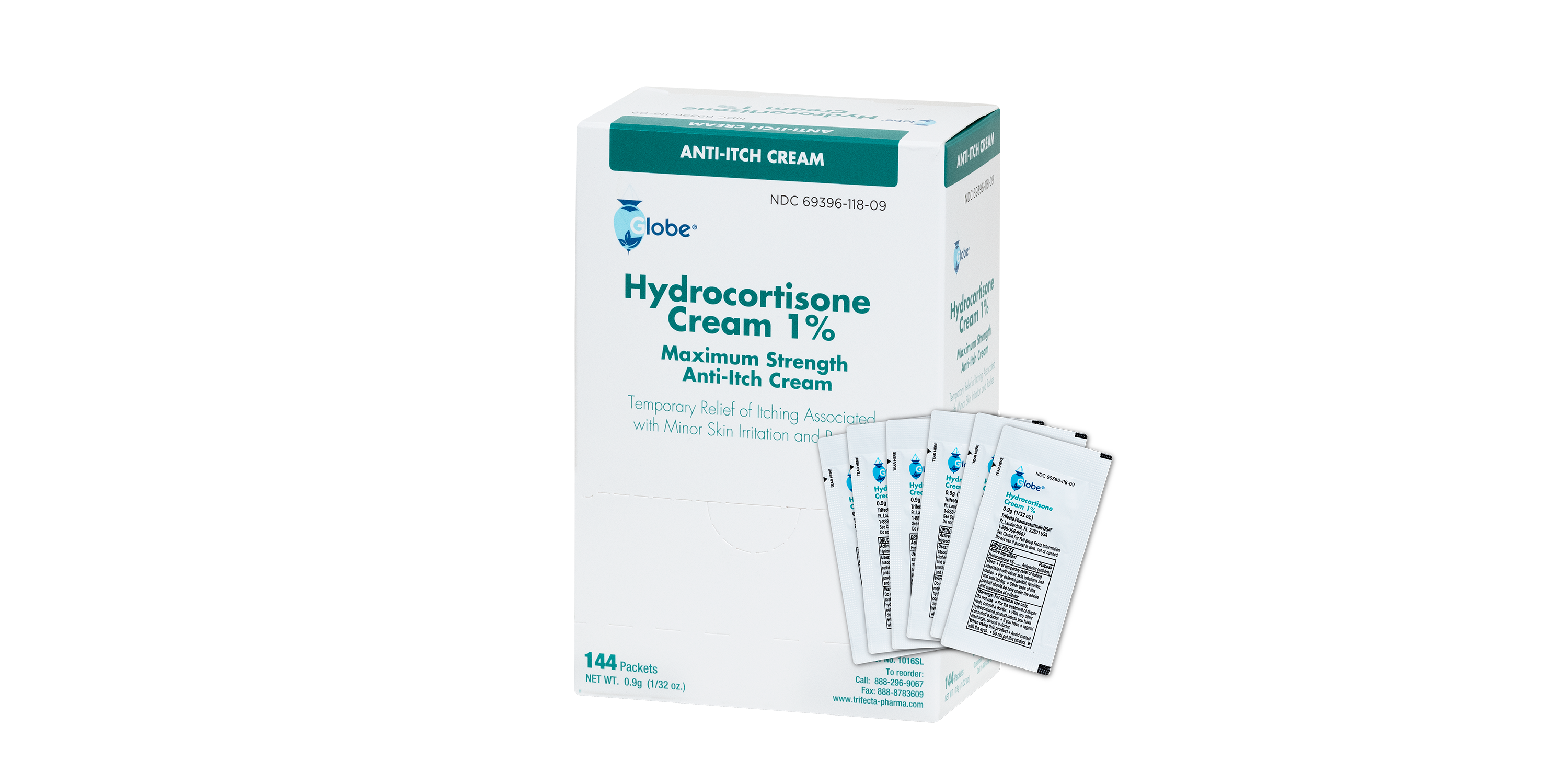 Globe (Box 144) Hydrocortisone 1% Maximum Strength Cream, (0.9g Single Packet) 973