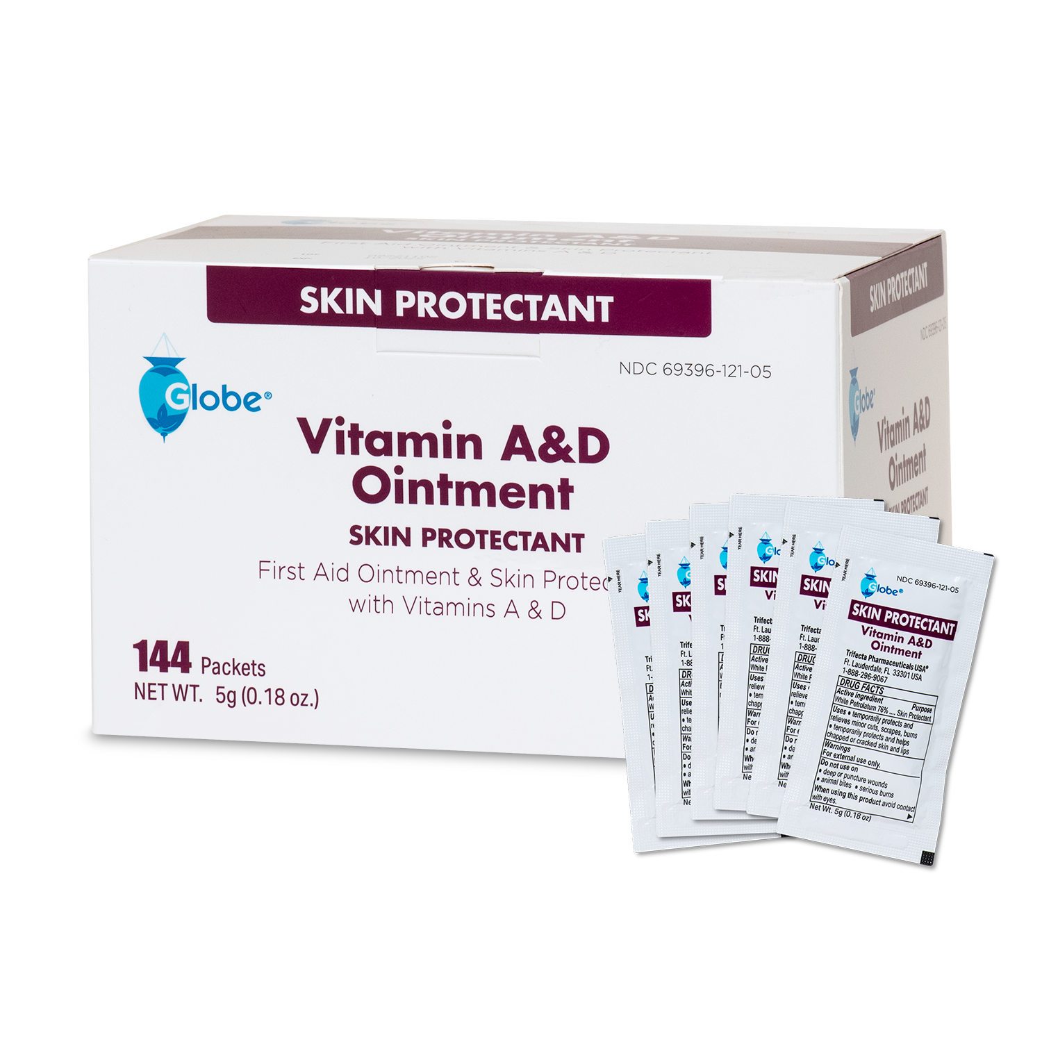 Globe (Box of 144) Vitamin A & D Ointment, First Aid & Skin Protectant with Vitamins A&D, 5g Packets, 144-Packets Box, Lanolin & Petrolatum Formula fo 976