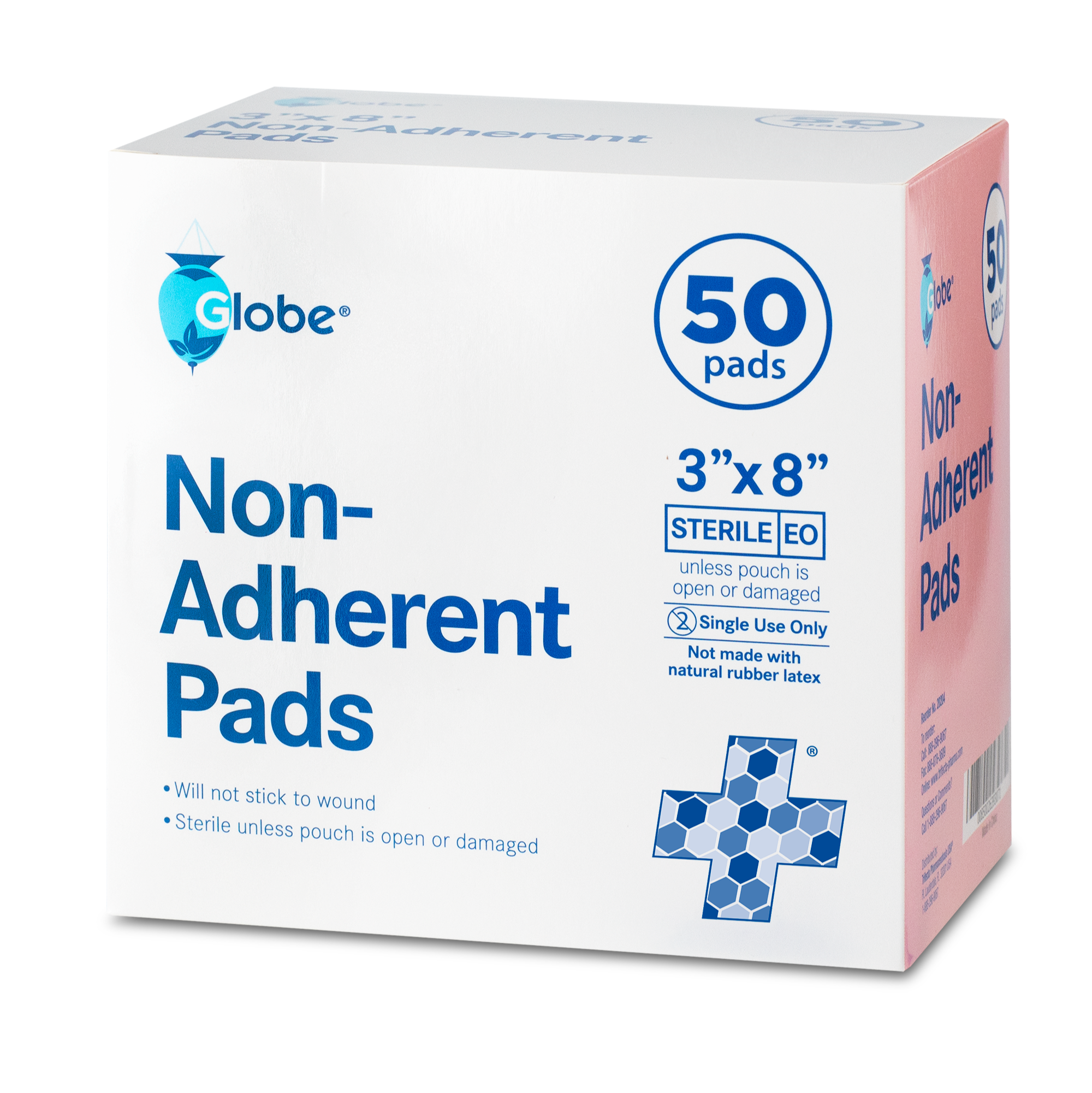 Globe Advanced Sterile Non-Adherent Pads| 50-Pack, 3” x 8”| Non-Adhesive Wound Dressing| Highly Absorbent & Non-Stick, Painless Removal-Switch| Indivi 980